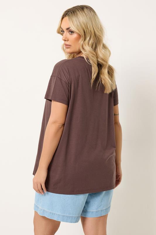 YOURS Plus Size Chocolate Brown 'Summer Treasures' Slogan T-Shirt | Yours Clothing 2