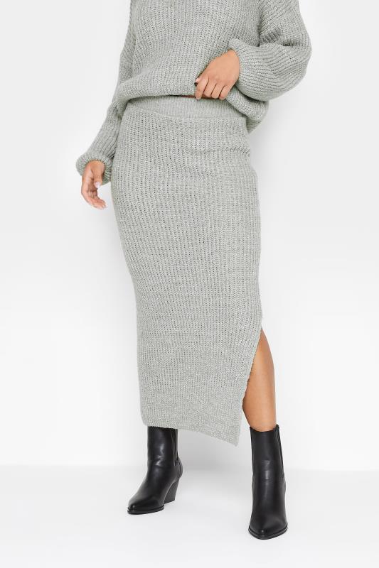 Petite  Petite Grey Midi Knitted Skirt