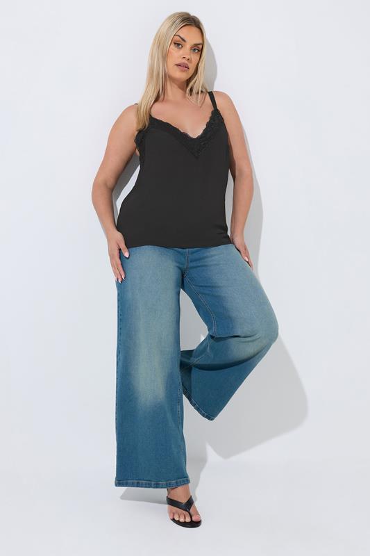 LIMITED COLLECTION Plus Size Black Lace Vest Top | Yours Clothing 1
