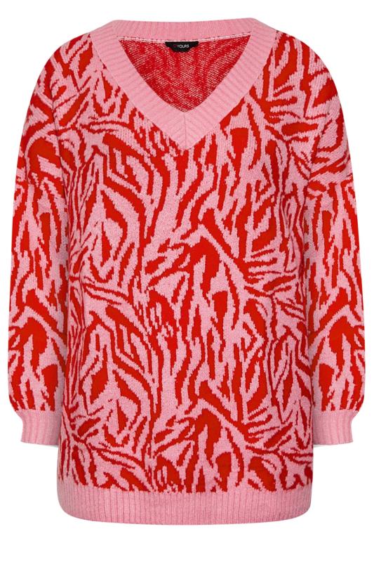 Plus Size Pink & Red Zebra Print V-Neck Jumper | Yours Clothing 8