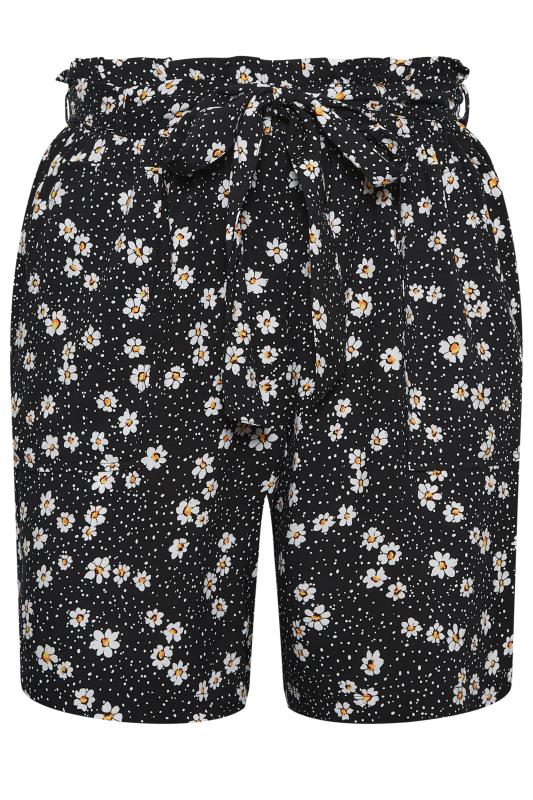 YOURS Plus Size Black Daisy Print Paperbag Waist Shorts | Yours Clothing 5