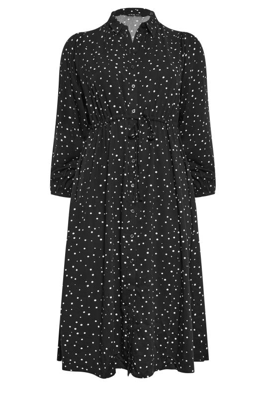 YOURS Plus Size Black Spot Print Long Sleeve Midaxi Shirt Dress | Yours Clothing 7