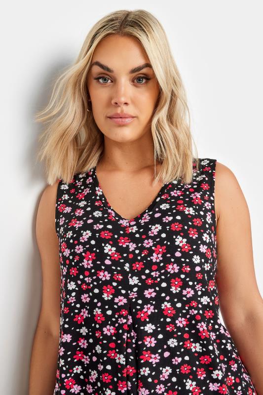 YOURS Plus Size Black Ditsy Floral Print Vest Top | Yours Clothing 4