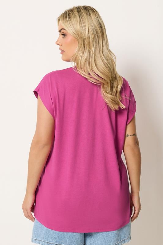 YOURS Plus Size Pink Notch Neck T-Shirt | Yours Clothing 2