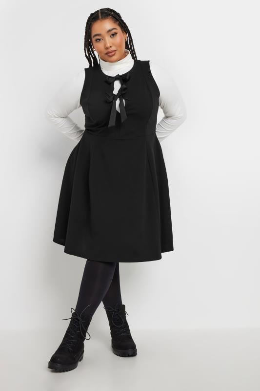 Plus Size  YOURS Curve Black Bow Tie Pinafore Dress