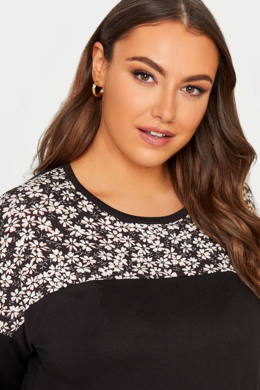 YOURS Plus Size Black Floral Panel Top | Yours Clothing 4