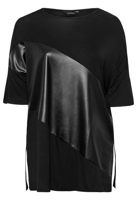 Plus Size Black Leather Look Colour Block Oversized T-Shirt | Yours Clothing 6