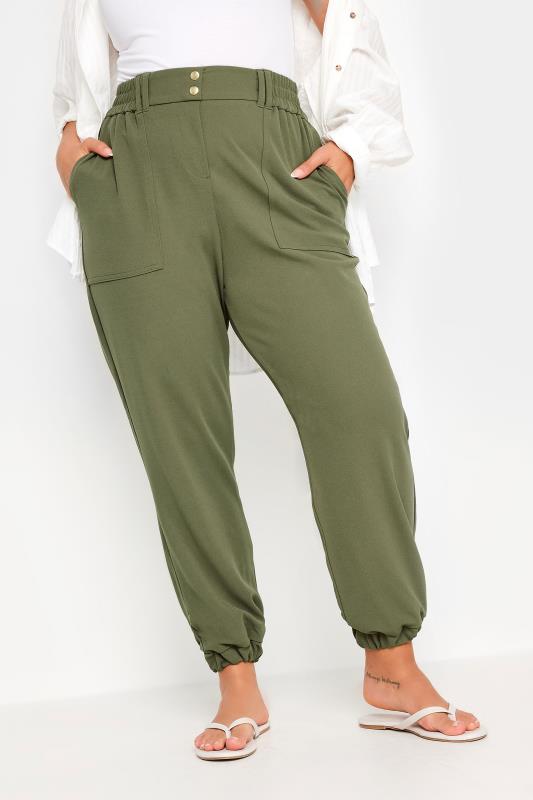 YOURS Plus Size Khaki Green Scuba Cuffed Cargo Joggers | Yours Clothing 1