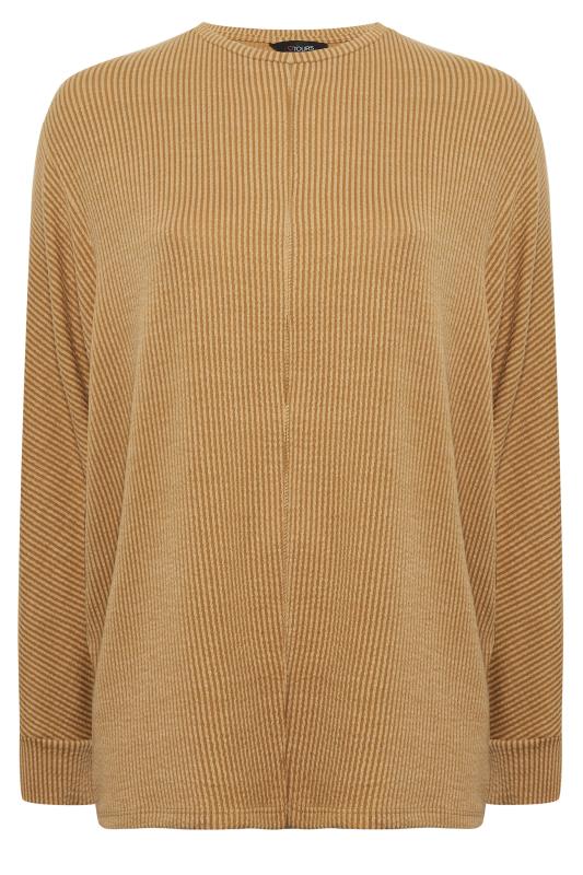 Plus Size Beige Brown Ribbed Soft Touch Top | Yours Clothing 6