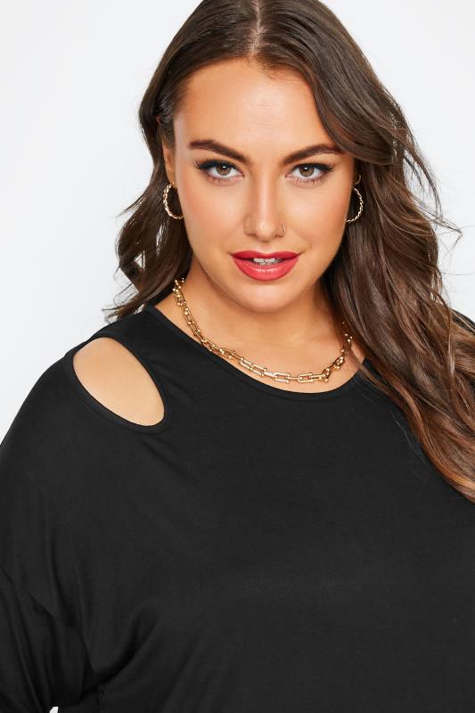 LIMITED COLLECTION Plus Size Black Cut Out Sleeve Oversized T-Shirt | Yours Clothing 4