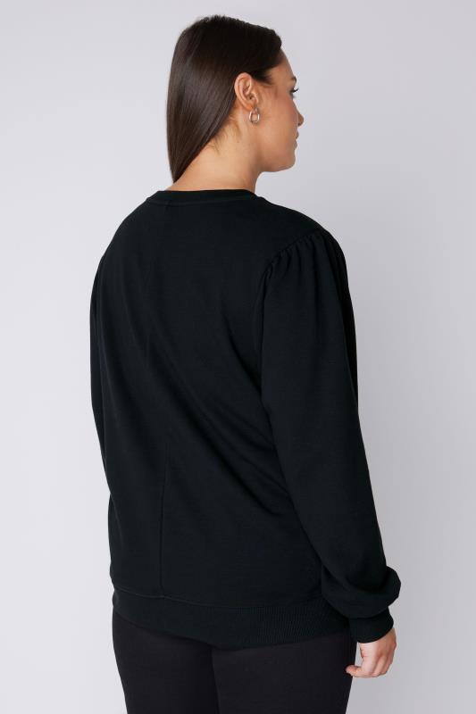 EVANS Plus Size Black 'Paris' Slogan Embroided Sweatshirt | Evans 3