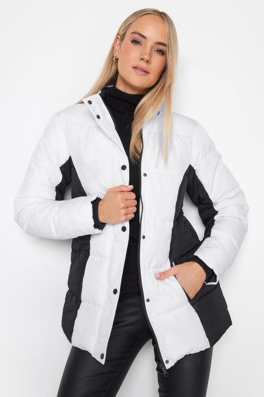 LTS Tall Black & White Colourblock Hooded Puffer Jacket | Long Tall Sally 2