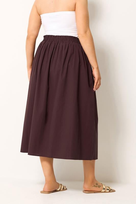 YOURS Plus Size Chocolate Brown Poplin Midi Skirt | Yours Clothing 2