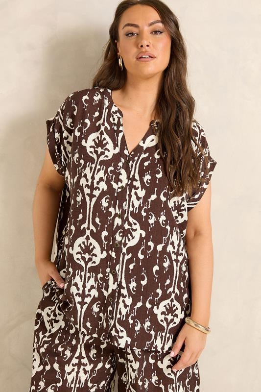  EVANS camisa abstracta marrón chocolate