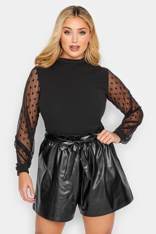 LIMITED COLLECTION Plus Size Black Leather Look Paperbag Shorts | Yours Clothing  2