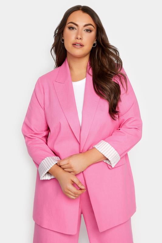 YOURS Plus Size Curve Pink Linen Blend Tailored Blazer | Yours Clothing 5
