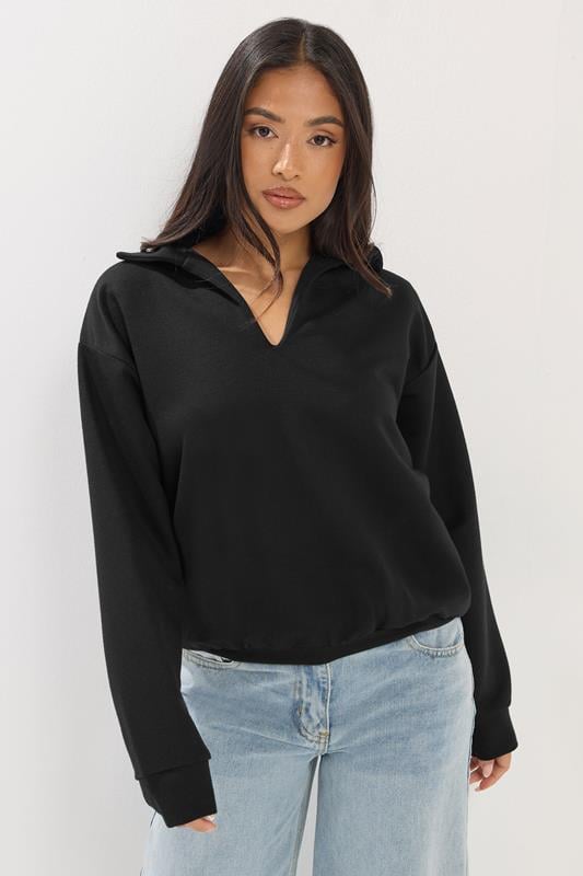  PixieGirl Petite Sudadera extragrande con cuello en negro