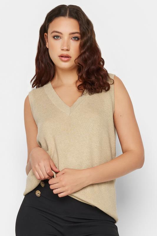 Tall  LTS Tall Beige Brown V-Neck Knitted Vest Top