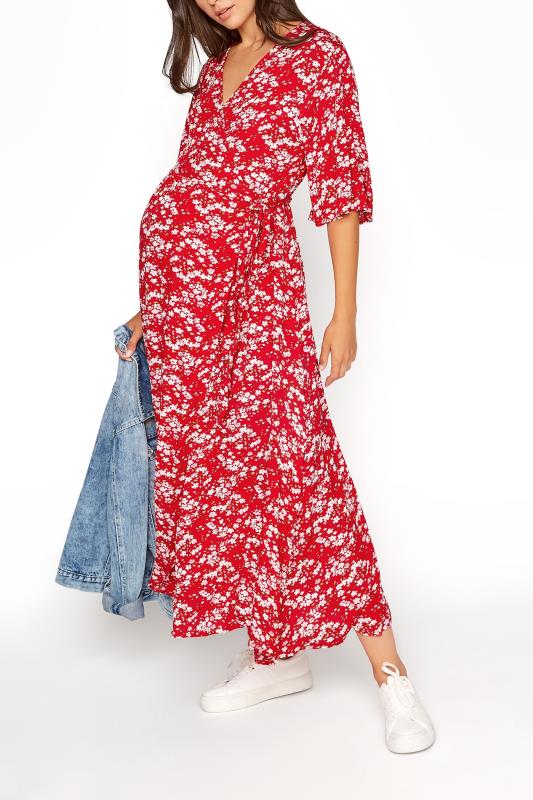 LTS Maternity Red & Pink Floral Wrap Dress | Long Tall Sally 2