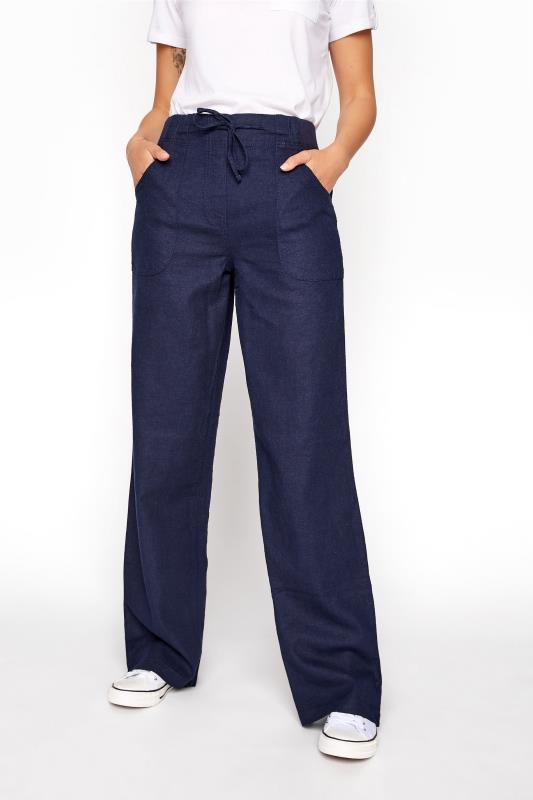 LTS Tall Navy Blue Linen Blend Wide Leg Trousers 2