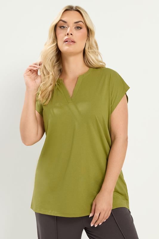  YOURS camiseta verde con cuello con muesca