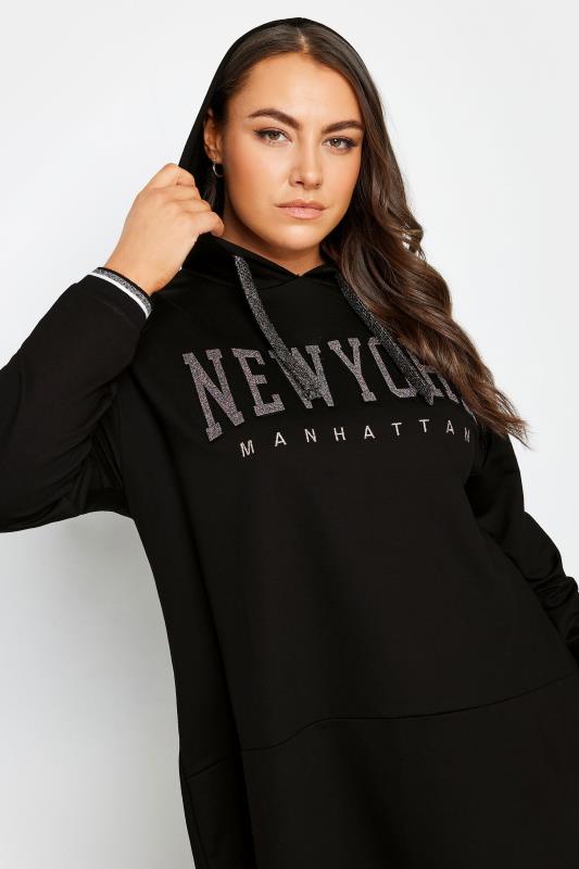 YOURS Plus Size Black 'New York' Glitter Embellished Hoodie | Yours Clothing 4