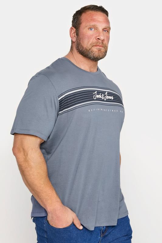 JACK & JONES Big & Tall Blue Stripe Logo T-Shirt 1