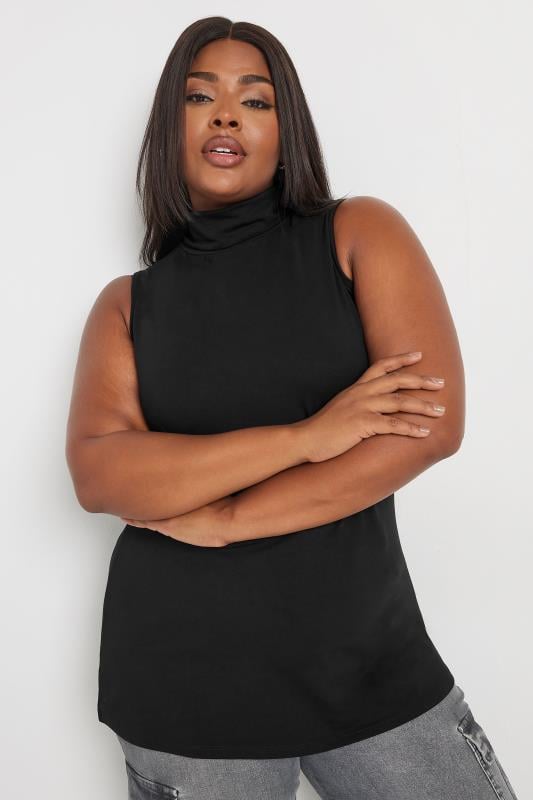 YOURS Plus Size Black Turtle Neck Sleeveless Top | Yours Clothing 1