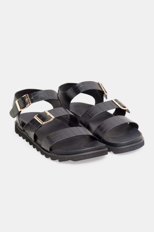 LTS Black Croc Buckle Strap Sandals In Standard D Fit | Long Tall Sally  2