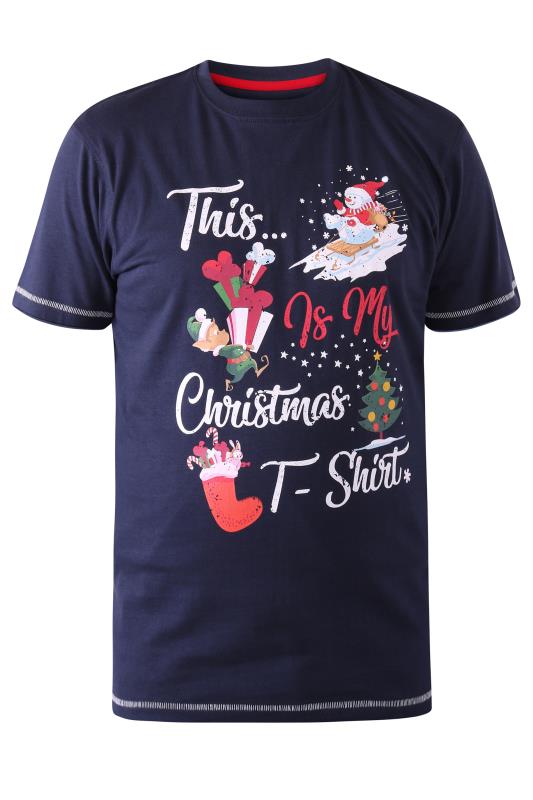D555 Big & Tall Navy Blue Christmas Printed T-Shirt | BadRhino 2