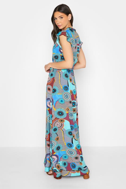 LTS Tall Women's Blue Mixed Print Frill Sleeve Maxi Dress | Long Tall Sally 3