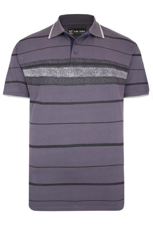 KAM Grey Distressed Stripe Print Polo Shirt | BadRhino 2
