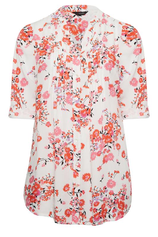 Plus Size White & Pink Floral Print Pintuck Shirt | Yours Clothing 6