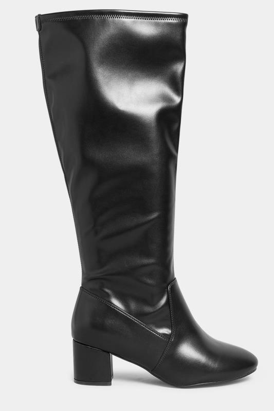 LIMITED COLLECTION Black Stretch Heeled Knee High Boots In Extra Wide EEE Fit 3
