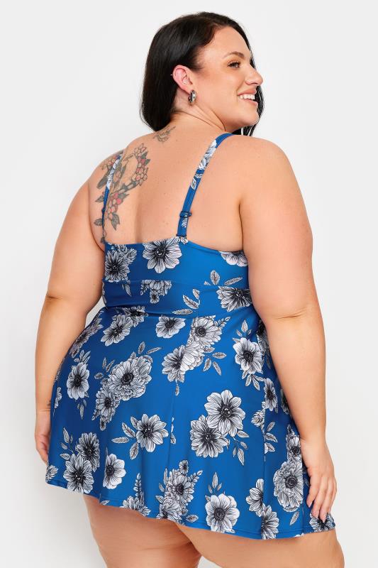 YOURS Plus Size Blue Floral Print Tummy Control Swim Dress | Yours Clothing 4