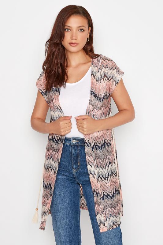 LTS Tall Pink Patterned Crochet Rope Tie Cardigan | Long Tall Sally 1