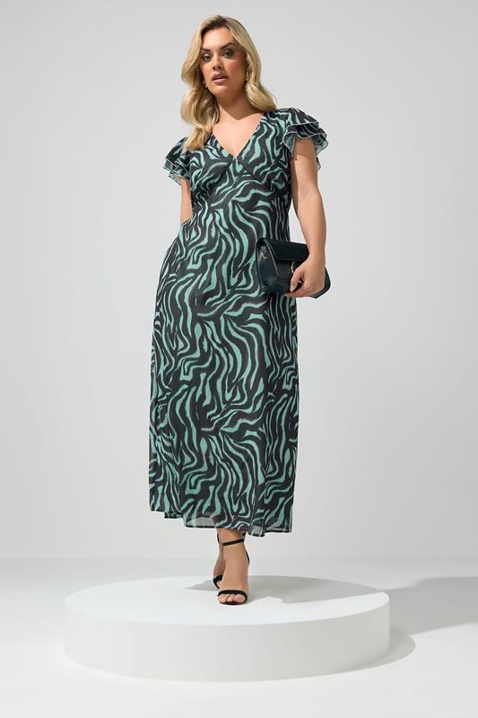 YOURS LONDON Plus Size Chocolate Brown & Mint Green Zebra Dress | Yours Clothing 1
