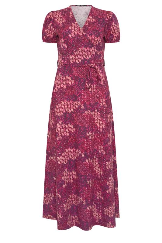M&Co Petite Berry Red Abstract Maxi Wrap Dress | M&Co 5