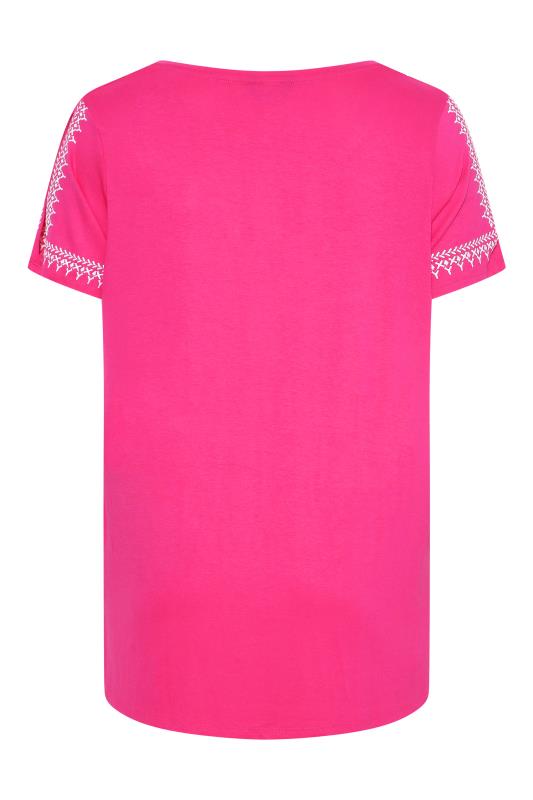 Plus Size Pink Aztec Embroidered Cold Shoulder Top | Yours Clothing 7