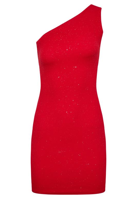 Petite Red Glitter One Shoulder Mini Dress | PixieGirl 6