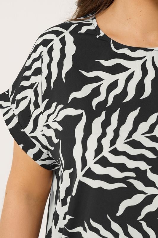 YOURS Plus Size Black Leaf Print Top | Yours Clothing 4