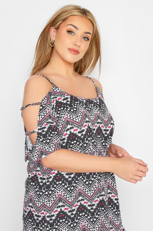 Plus Size Black Aztec Strappy Cold Shoulder Top | Yours Clothing 4