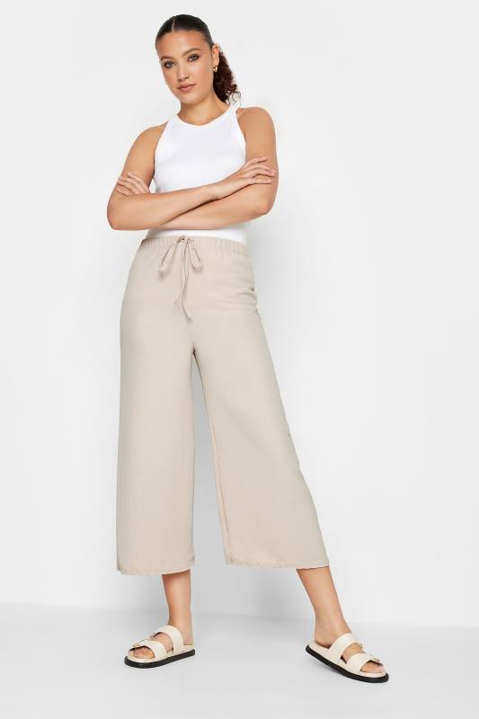 LTS Tall Cream Crepe Wide Leg Cropped Trousers | Long Tall Sally 3
