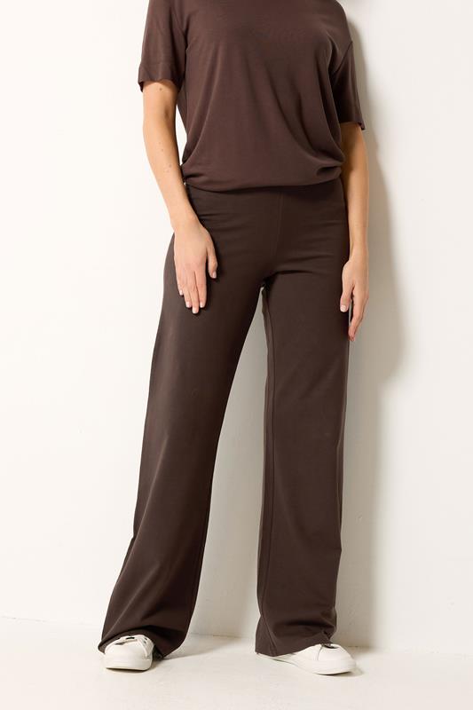LTS Tall Women's Chocolate Brown Cotton Wide Leg Yoga Pants | Long Tall Sally 1