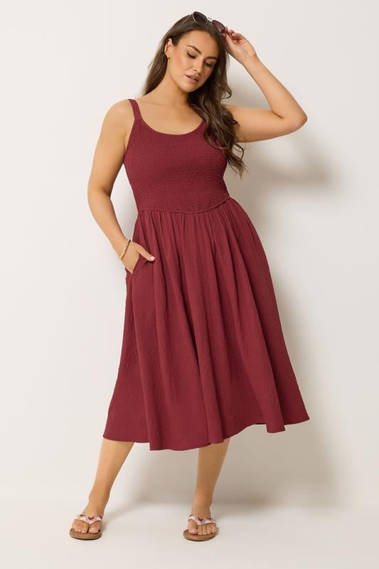 YOURS Plus Size Red Shirred Sundress | Yours Clothing 1