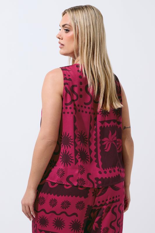 LIMITED COLLECTION Plus Size Berry Red Summer Print Waistcoat | Yours Clothing 2