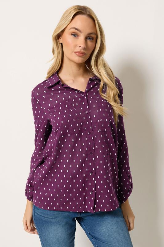 M&Co Women's Berry Purple Long Sleeve Dobby Shirt | M&Co 1