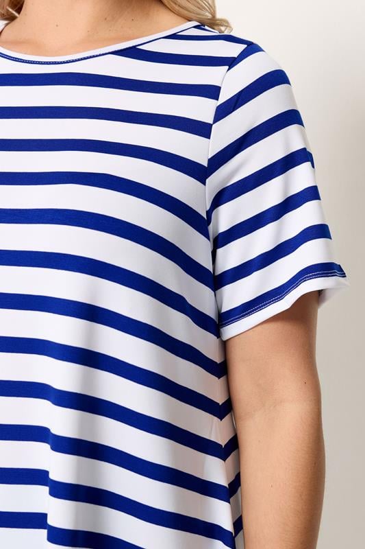 Yours Plus Size Blue Stripe Swing T-Shirt | Yours Clothing 4