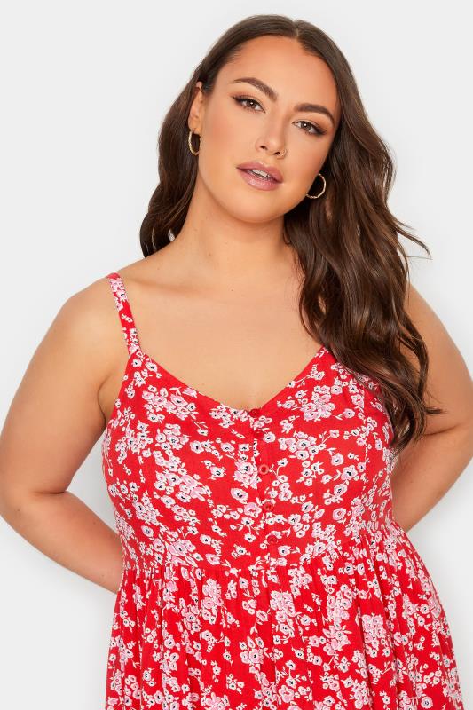 YOURS Curve Plus Size Red Floral Sundress | Yours Clothing  4