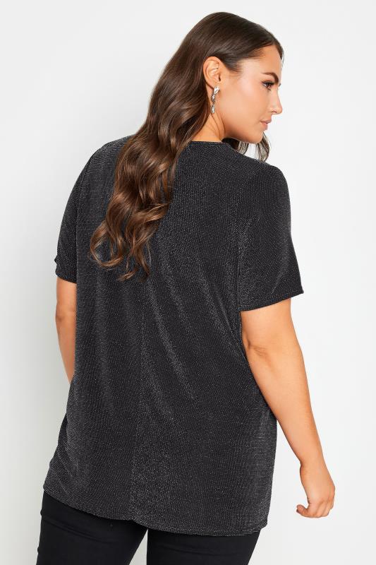 YOURS Plus Size Black Cut Out Neck Glitter Top | Yours Clothing 3